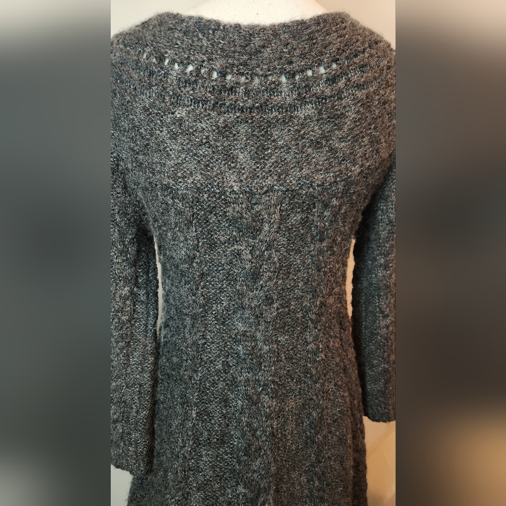 Free People Wool Chunky Cable Knit Gray Bell Sleeve Winter Mini Dress | Small - Picture 5 of 9